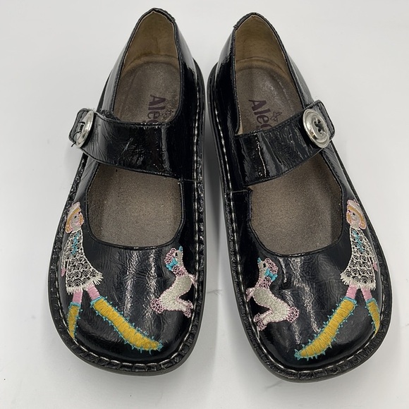 Alegria Mary Jane PAL-811 Black Leather Embroidered Design Shoes - Picture 3 of 8